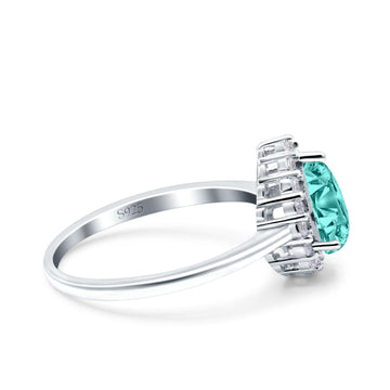 Teardrop Halo Art Deco Pear Wedding Ring Simulated Paraiba Tourmaline CZ 925 Sterling Silver